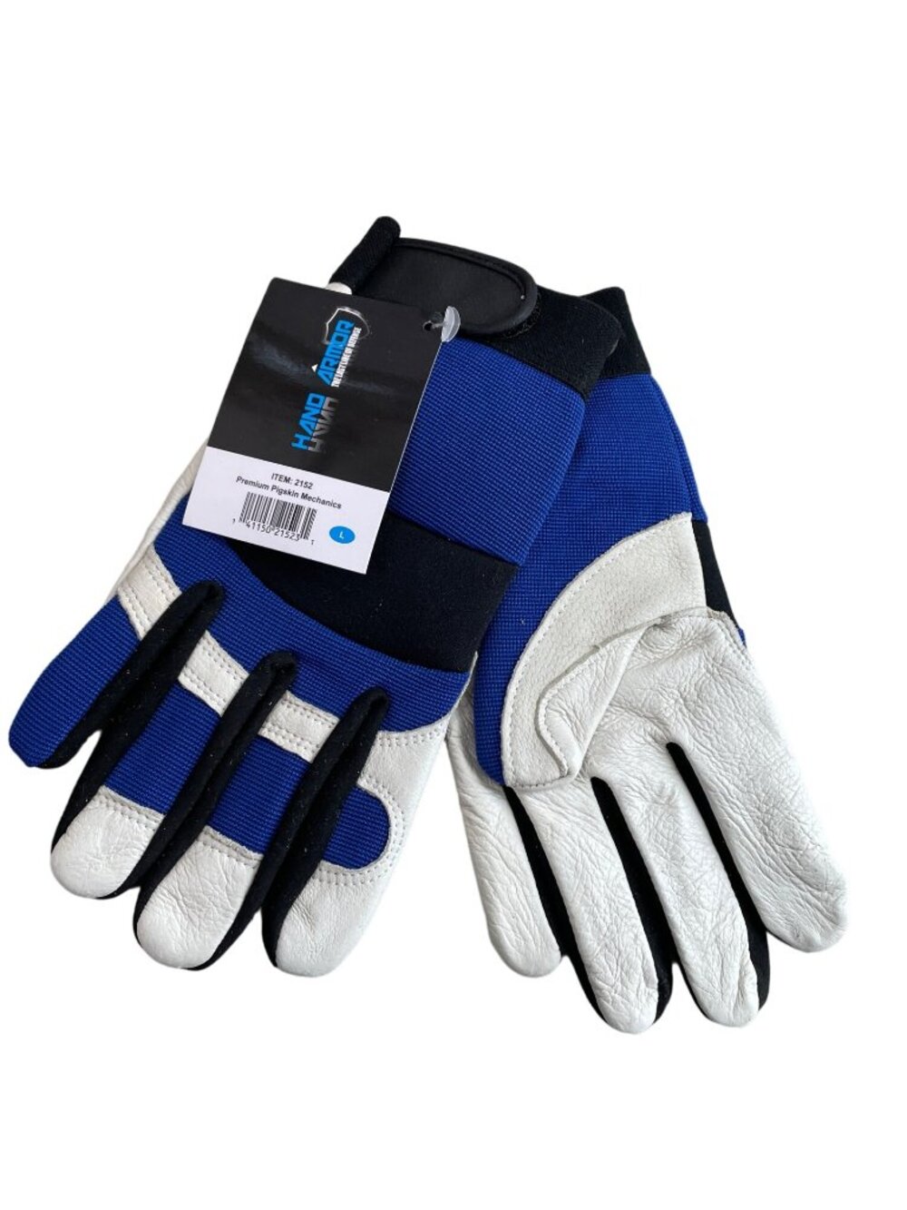 Hand Armour Gloves Large Premium Pigskin Mechanics Blue White Outdoor Work NEW